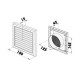 Grilă de ventilație din PVC cu plasă anti-insecte, jaluzele fixe 186x186 mm cu flanșă Ø 125 mm, albă